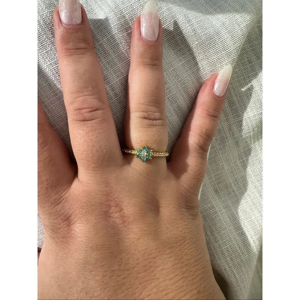 Light blue delicate flower ring size 9